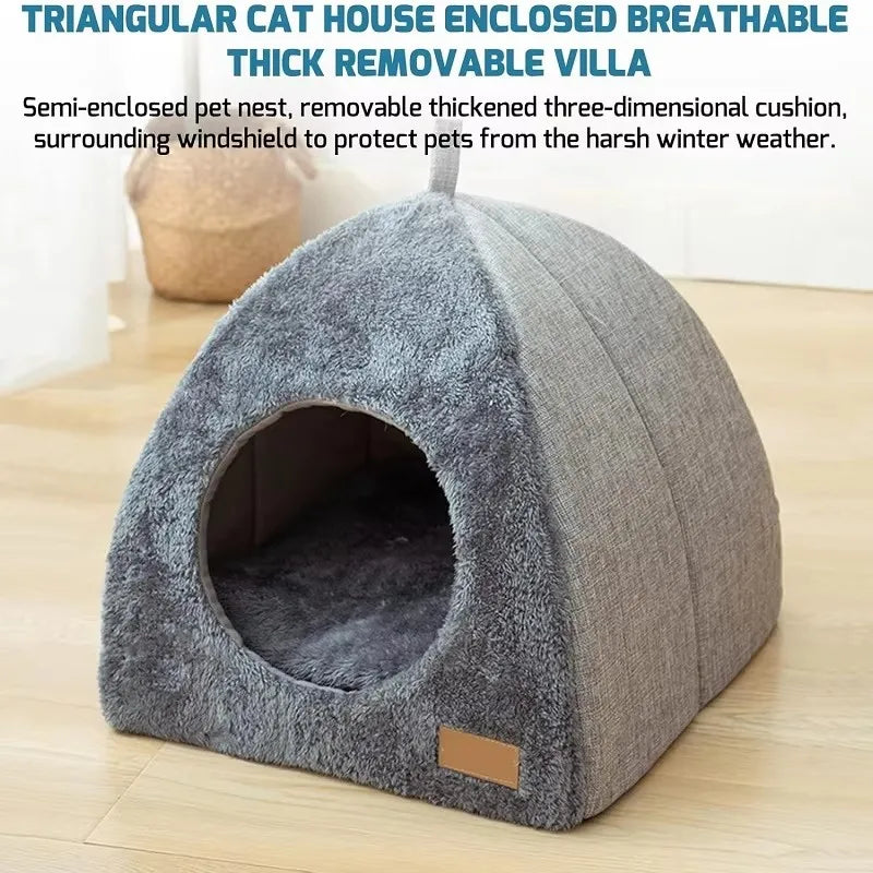 Cat Nest Triangle Warm Closed Cat House Pet Nest Cute Thickened Deep Sleep Dog Nest Pet Supplies Closed Cat Tents Bed