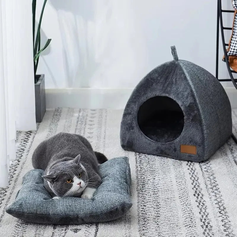 Cat Nest Triangle Warm Closed Cat House Pet Nest Cute Thickened Deep Sleep Dog Nest Pet Supplies Closed Cat Tents Bed