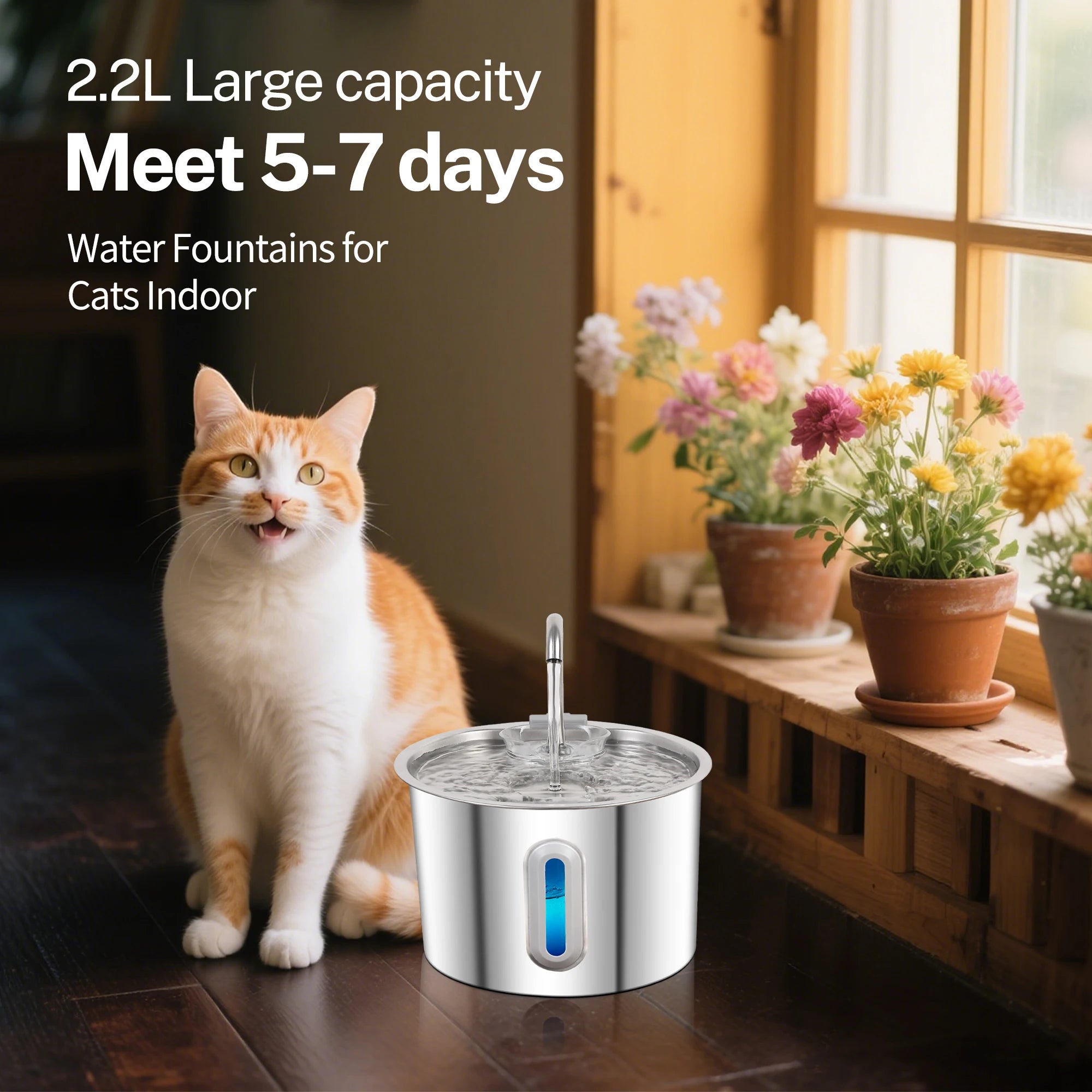Stainless Steel Cat Water Fountain 2.2L/75oz Pet Automatic Water Dispenser for Dog Cat Drinking Pet supplies Filter System