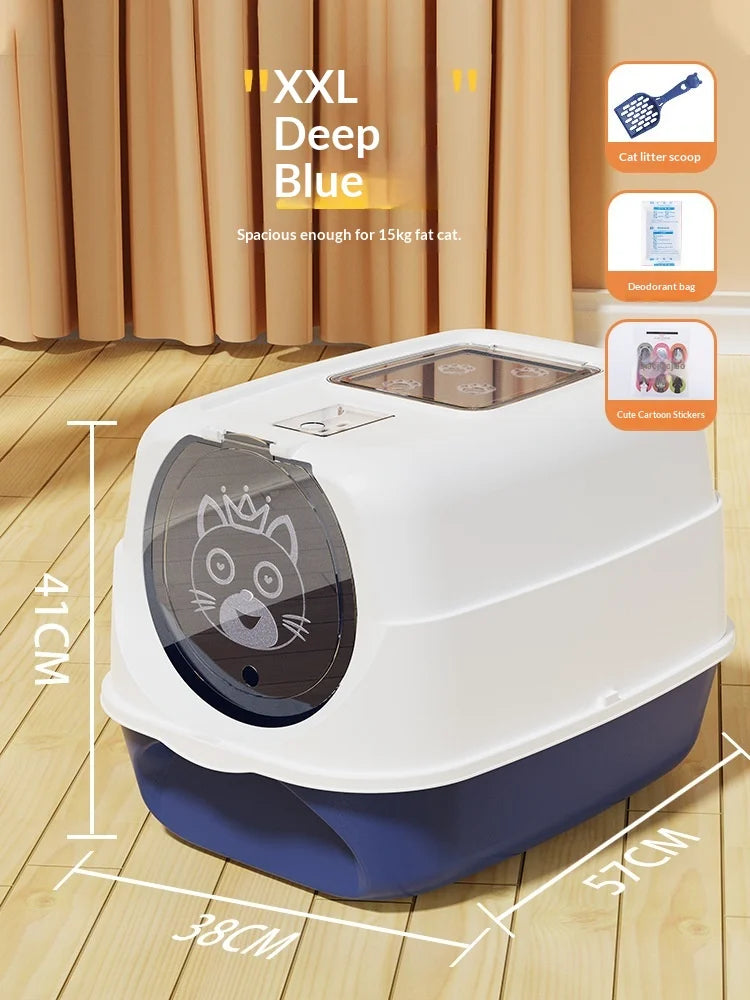 Automatic Self Cleaning Cat Litter Box Covered Closed Large XXL Anti Splash Odor Control Dust Free Easy Clean Privacy Hood Mat