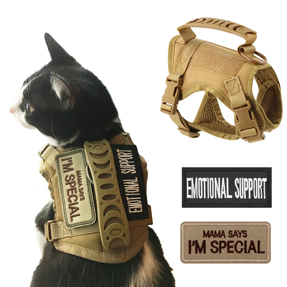 Tactical vest for kittens and small dogs military harness for cats traction strap to prevent escape breathable with 2 Stickers