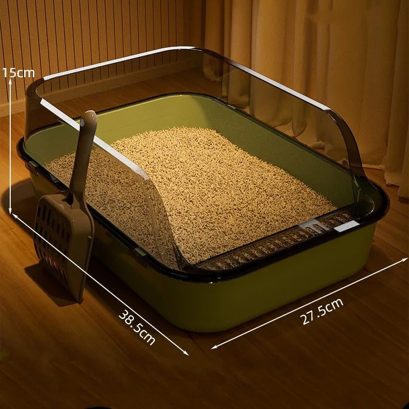 Cat Litter Box with Cat Litter Spatula Semi-enclosed Sandbox for Cats Rabbit Small Animals Cat Tray Kittens Litter Bedpans