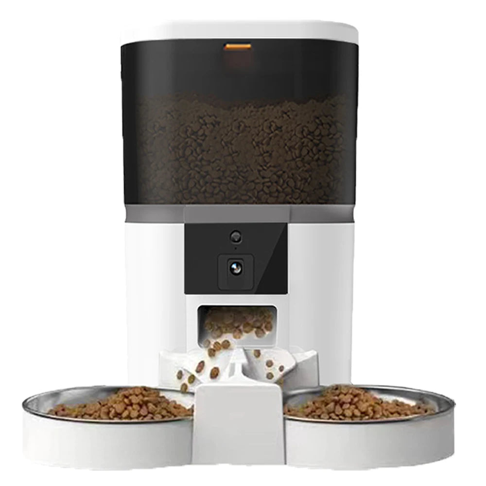 4L Automatic Cat Feeder Smart Pet Feeder For Cats Small Dogs Food Dispenser With Camera Recorder Timing Quantitative Double Bowl
