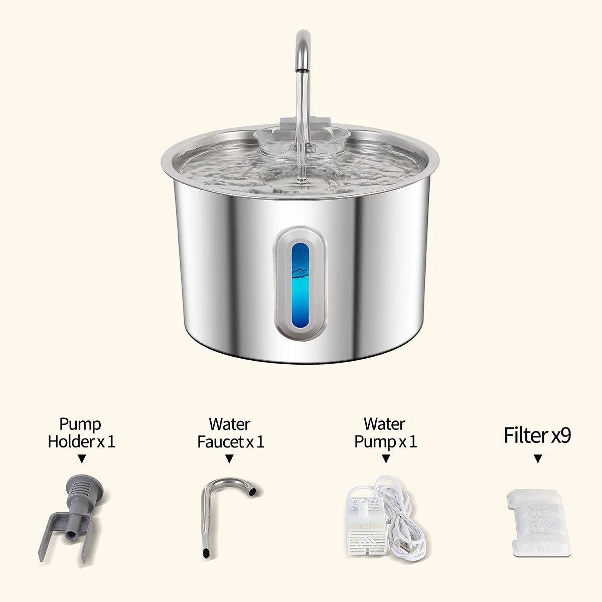 Stainless Steel Cat Water Fountain 2.2L/75oz Pet Automatic Water Dispenser for Dog Cat Drinking Pet supplies Filter System