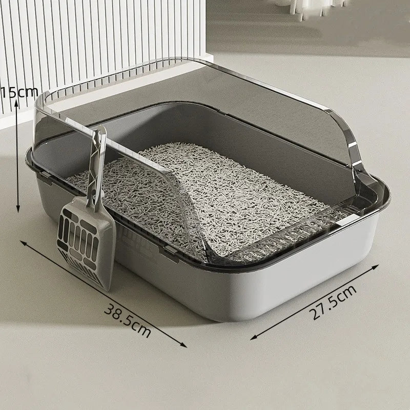 Cat Litter Box with Cat Litter Spatula Semi-enclosed Sandbox for Cats Rabbit Small Animals Cat Tray Kittens Litter Bedpans