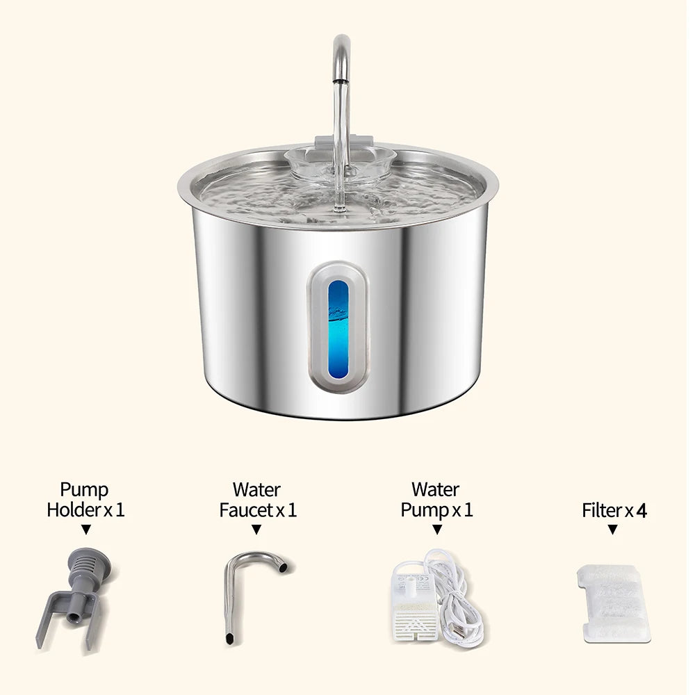 Stainless Steel Cat Water Fountain 2.2L/75oz Pet Automatic Water Dispenser for Dog Cat Drinking Pet supplies Filter System